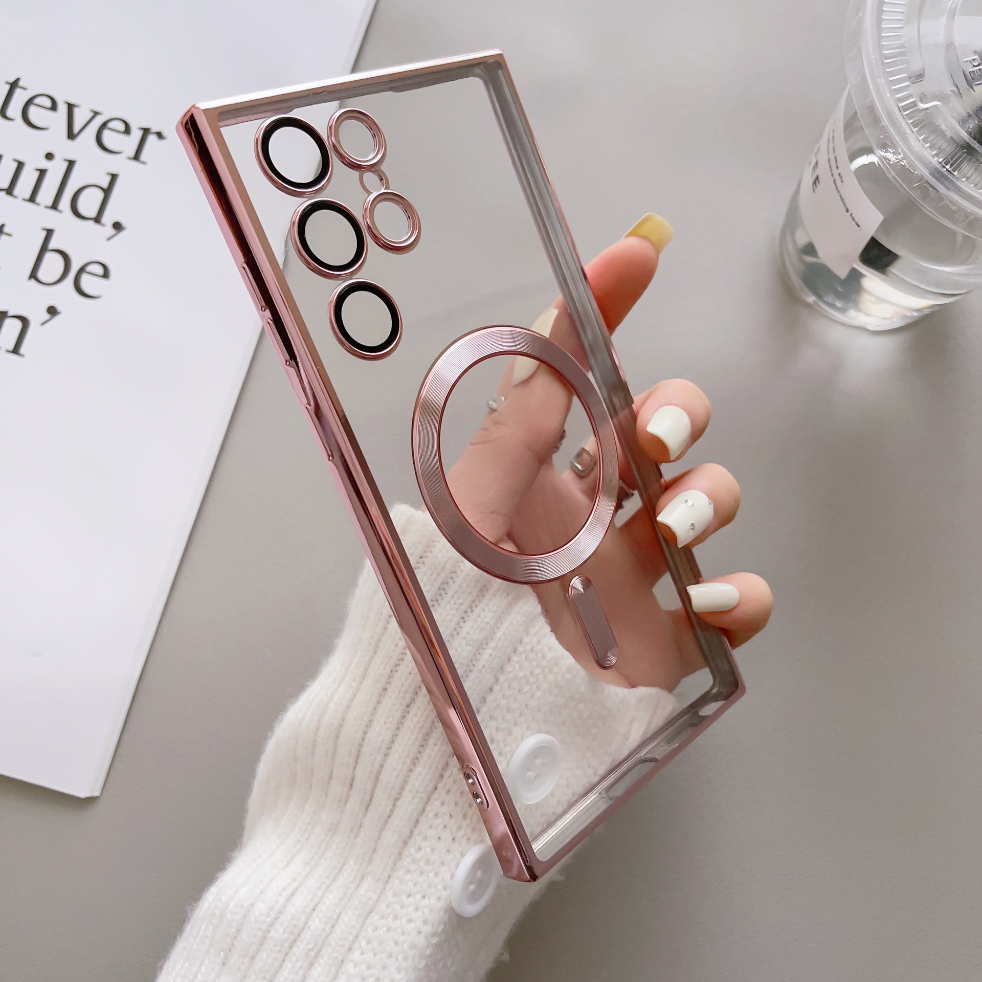 Plated border wireless charging phone case for Samsung