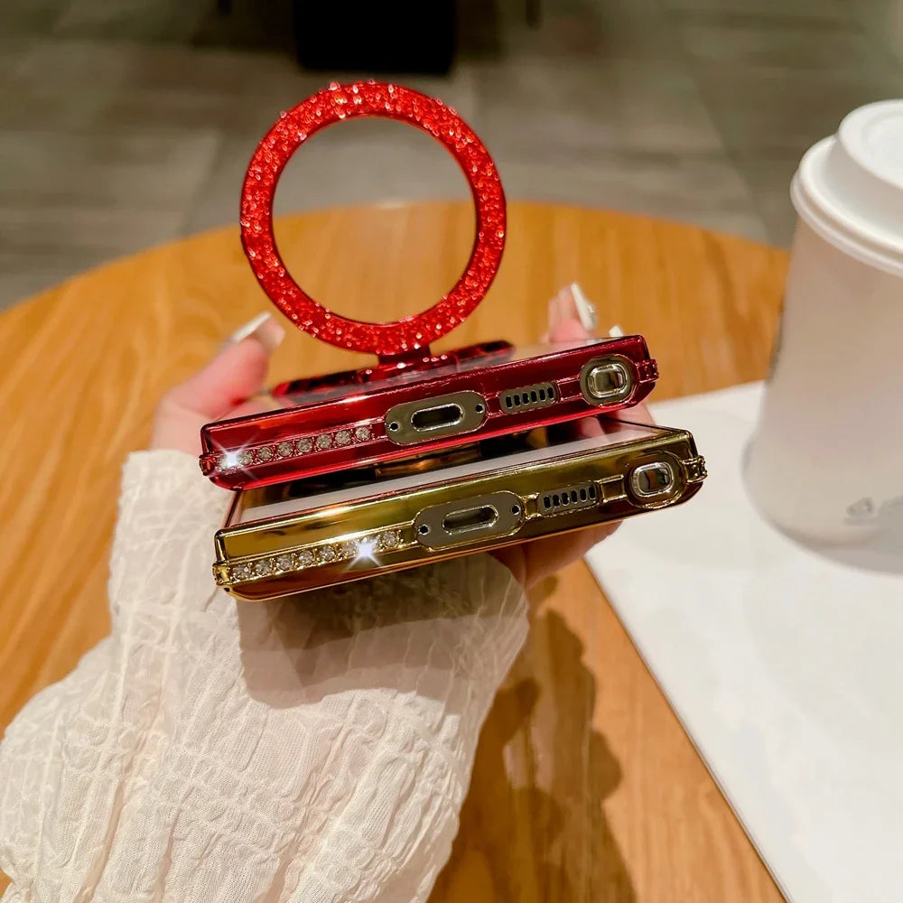 Luxury Diamond Plated Mirror Magnetic Bracket Suitable for Samsung