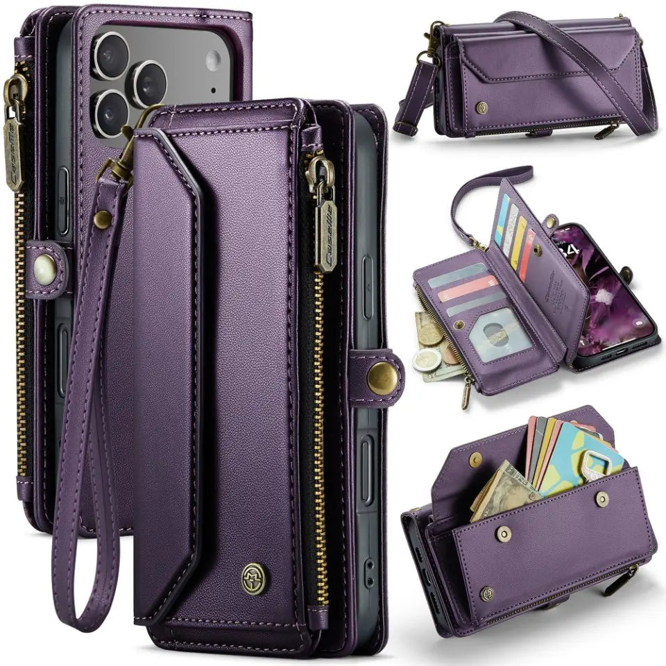 RFID Crossbody Zipper Wallet Book Coque For iPhone