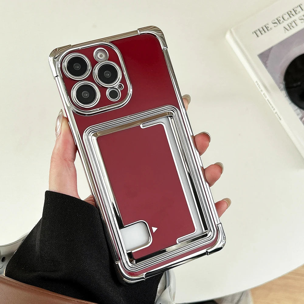 Solid color electroplated card insertion phone case for iPhone