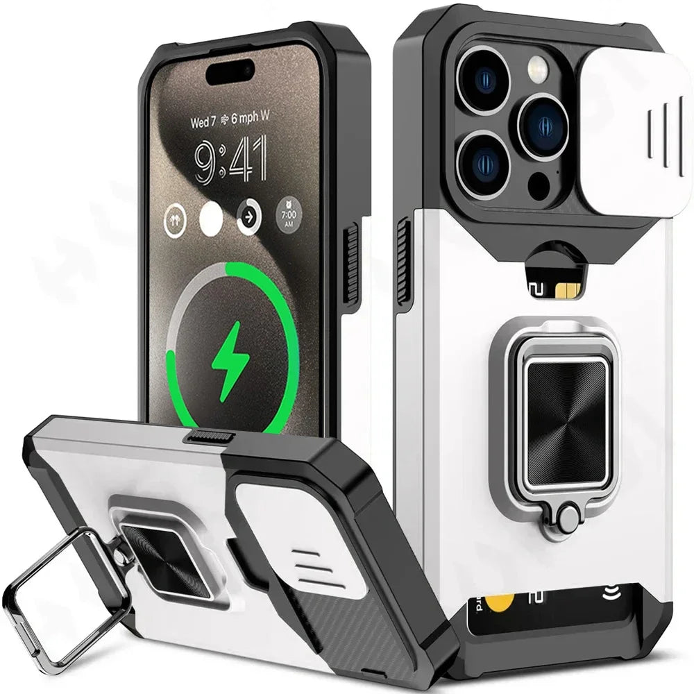 Camera Card Holder Slot Duty Wallet Protective Case For iPhone