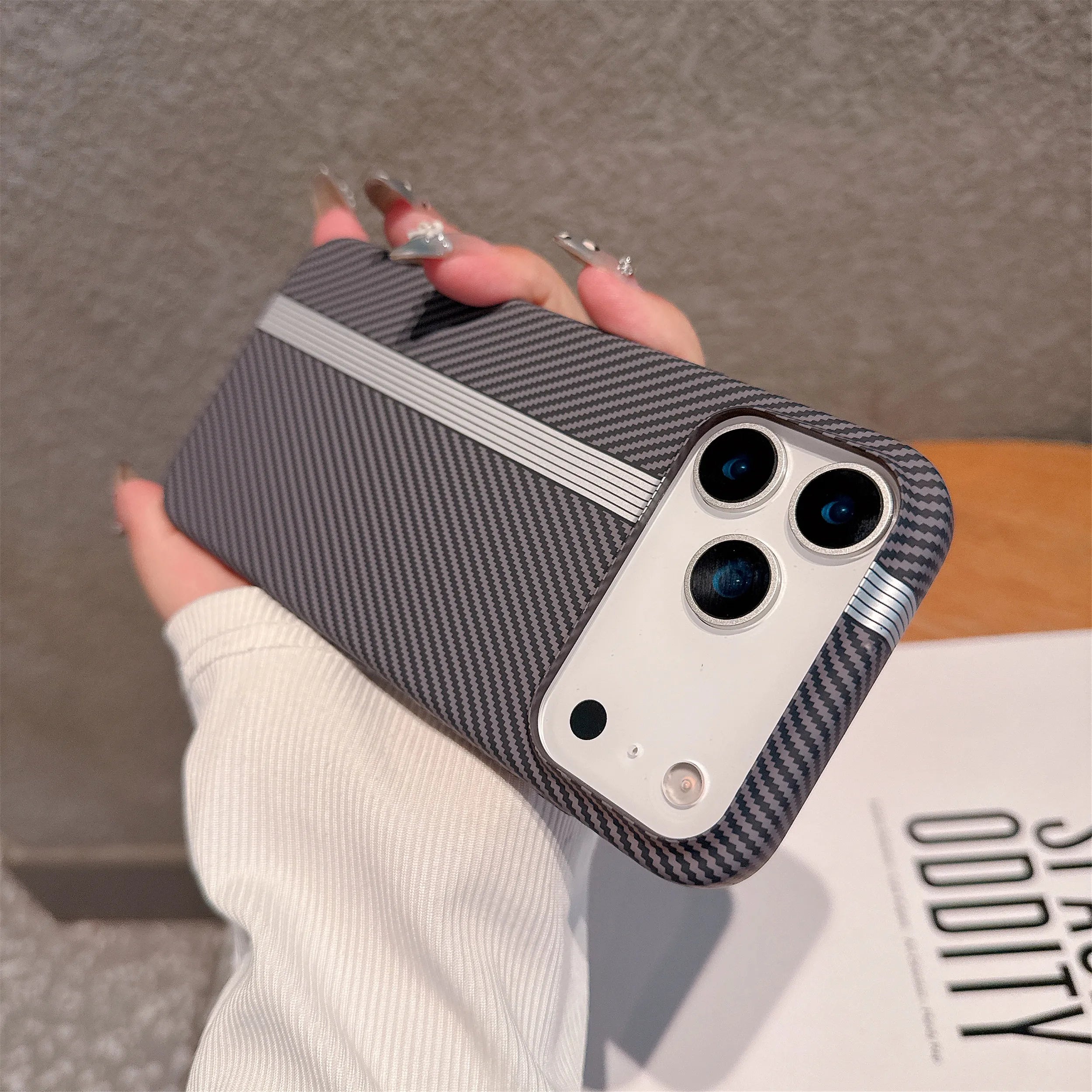 Kevlar Carbon Fiber Stripe Texture Hard PC case for iPhone