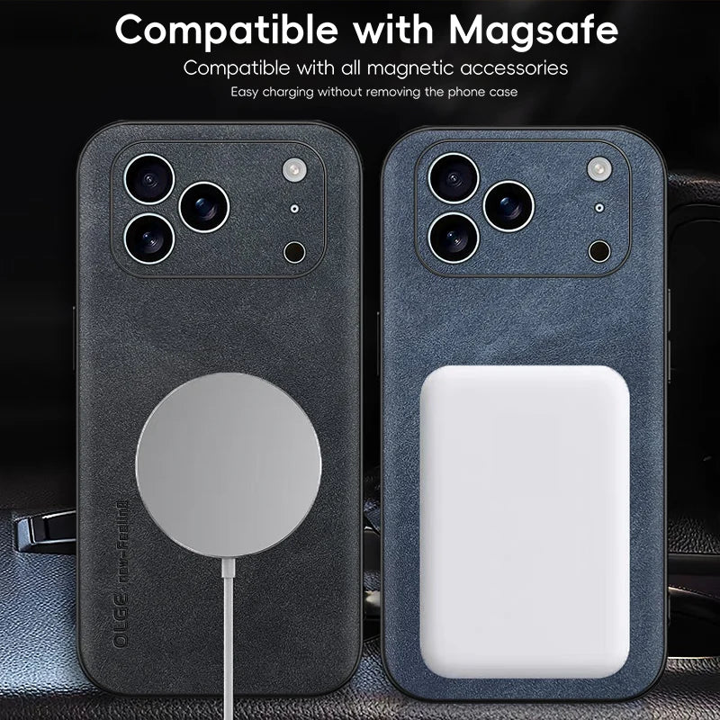 Luxury Leather Magnetic Phone Case For iPhone For Magsafe