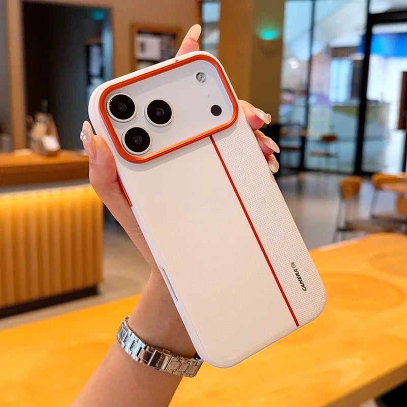 Colorful Leather Red Lens Ring Raised Protective Lens Case For iPhone