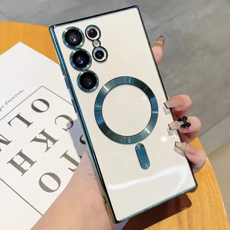 Plated border wireless charging phone case for Samsung