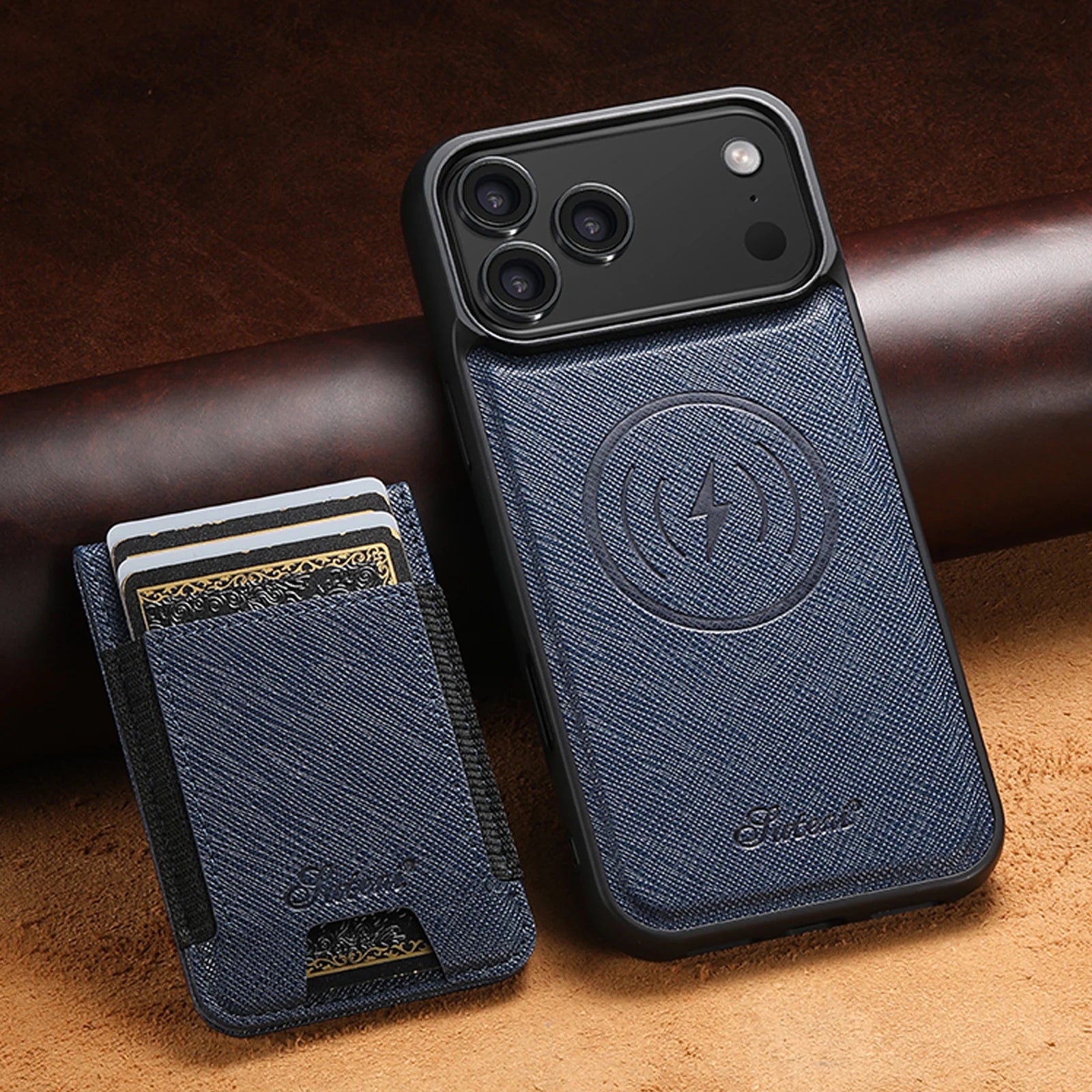 Vintage Distressed PU Leather Cover with Embossed Crest Detailing – Case for iPhone