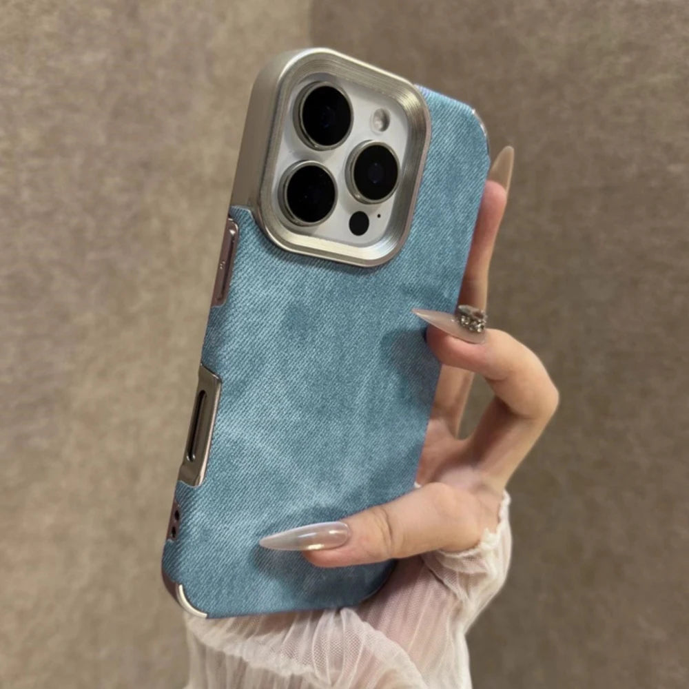 Luxury Jeans Fabric Soft Plating Case for iPhone