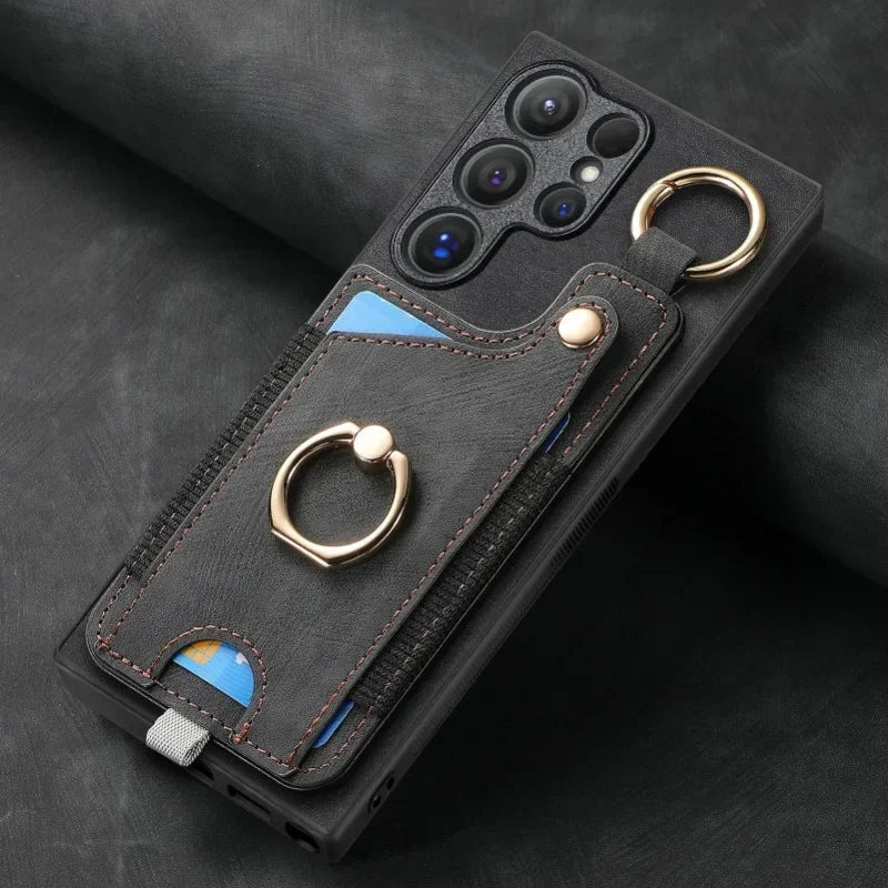 Leather magnetic wallet card insert phone case for Samsung
