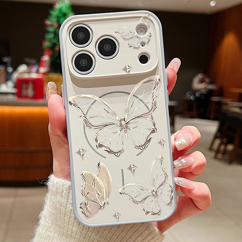 Gold Butterfly Pattern Magnetic Phone Case For iPhone