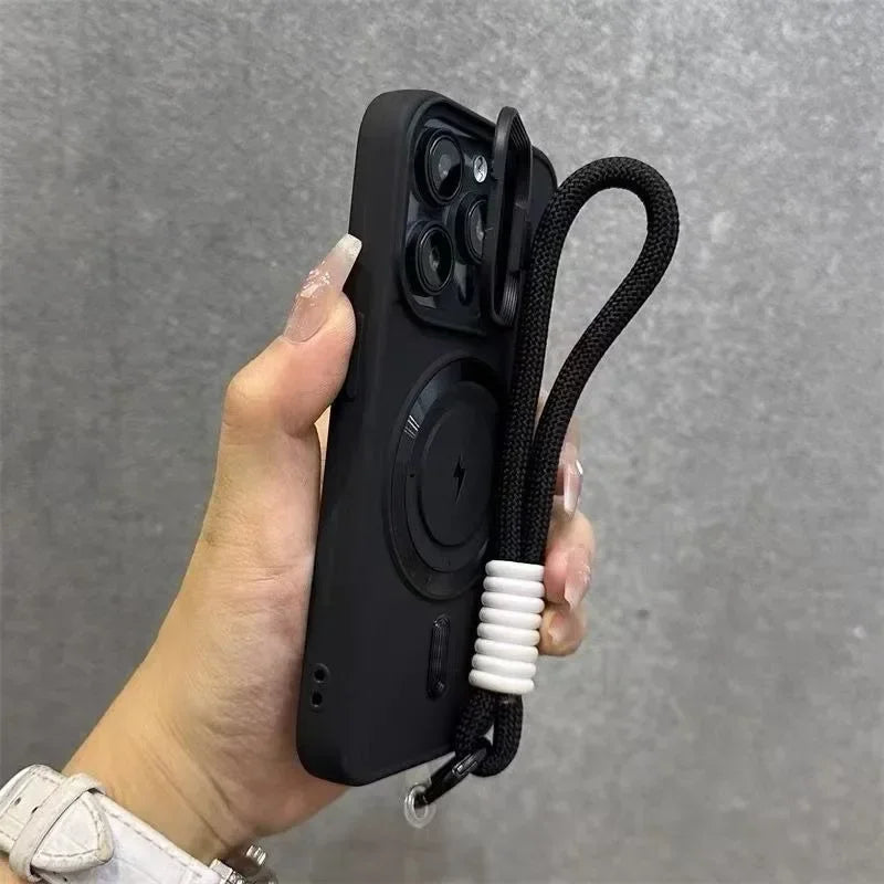 Luxury flip style lens holder hanging rope phone case for iPhone