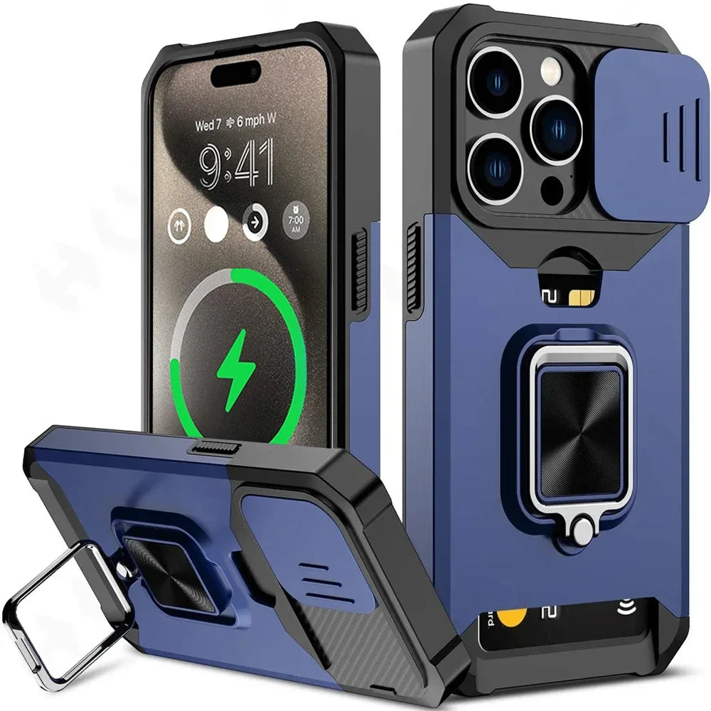 Camera Card Holder Slot Duty Wallet Protective Case For iPhone