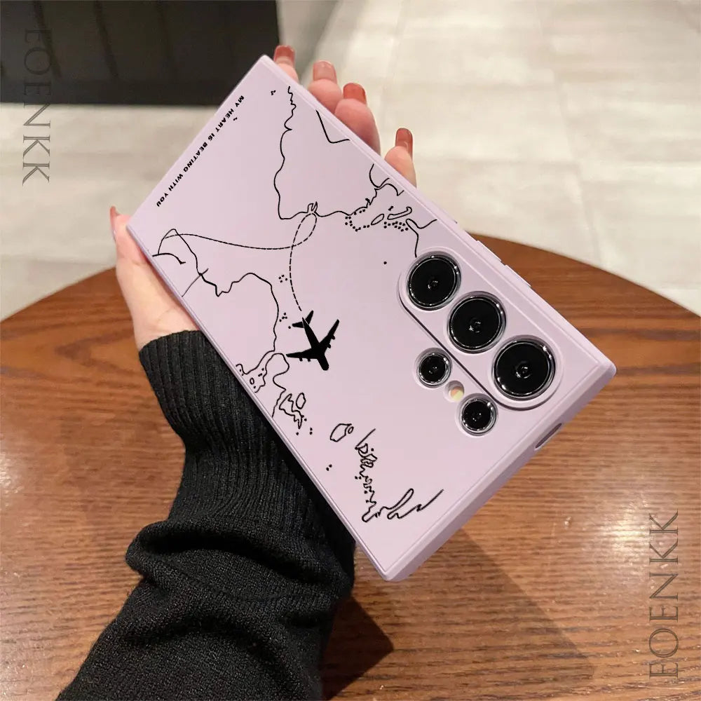 Silicone phone case with airplane route pattern for Samsung