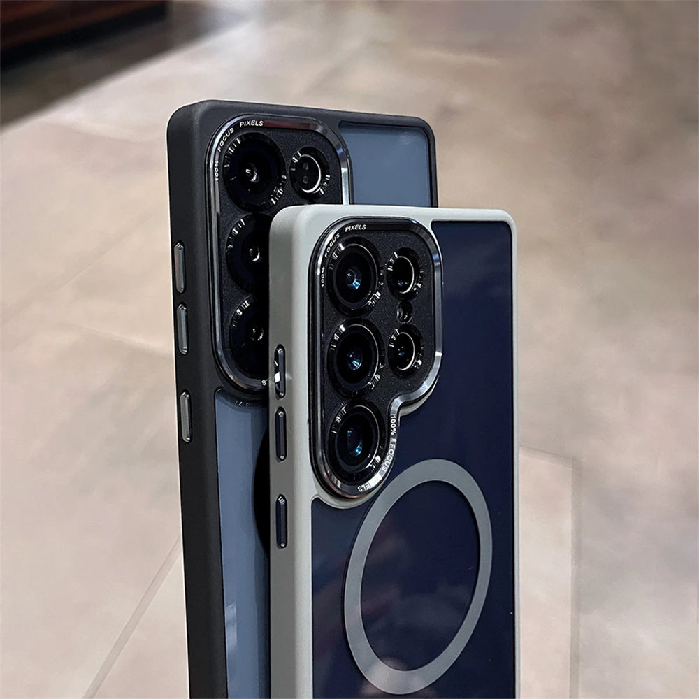Magnetic Metal Lens Bumper Transparent Case For Samsung