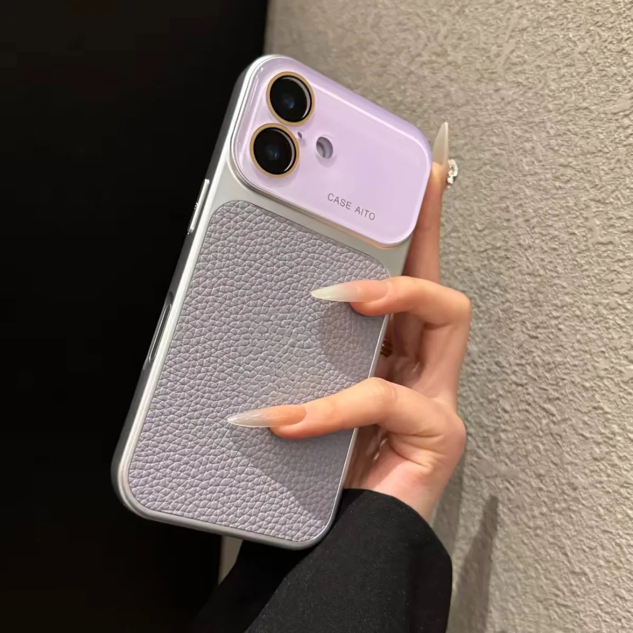 Creative Large Window Color Blocking PU Leather Case for iPhone