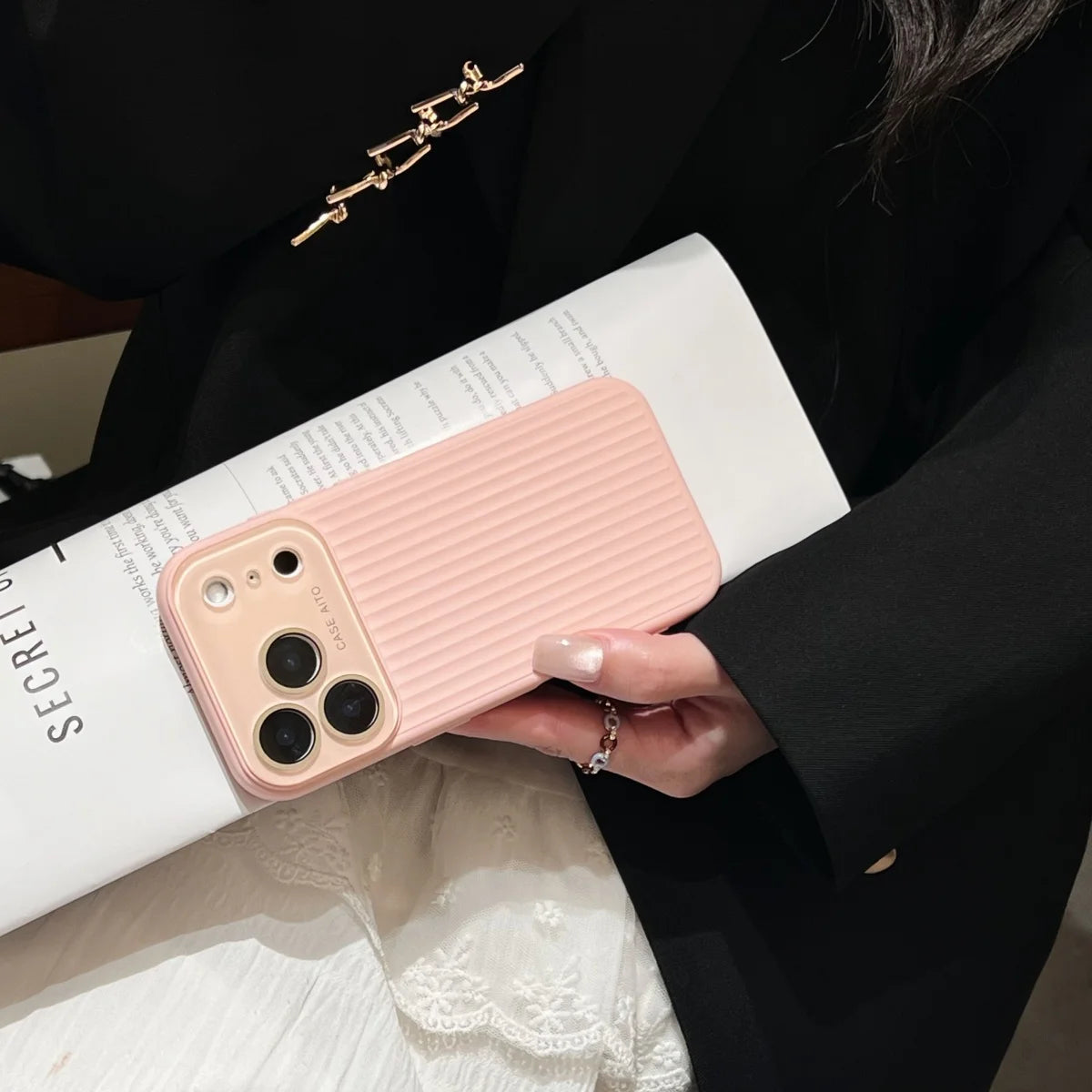 Luxury Stripes Corrugated Large Window Phone Case For iPhone