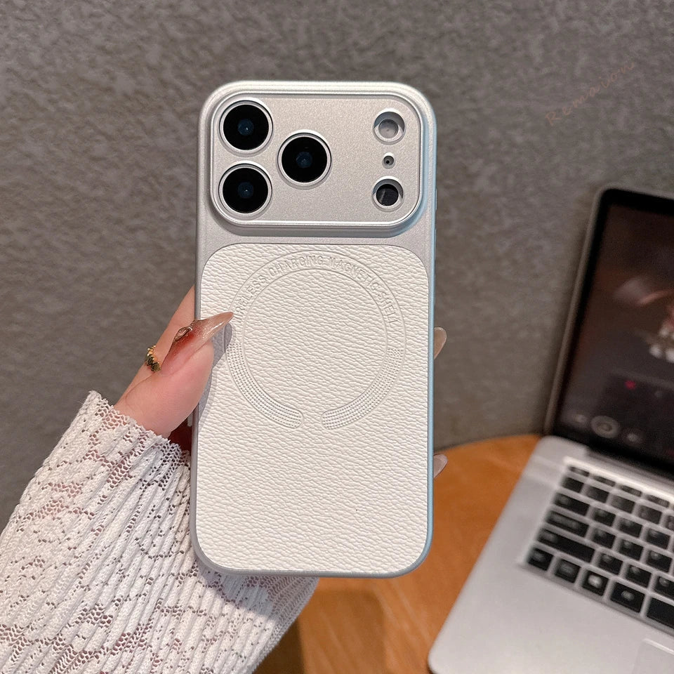 Lychee pattern leather magnetic phone case for iPhone