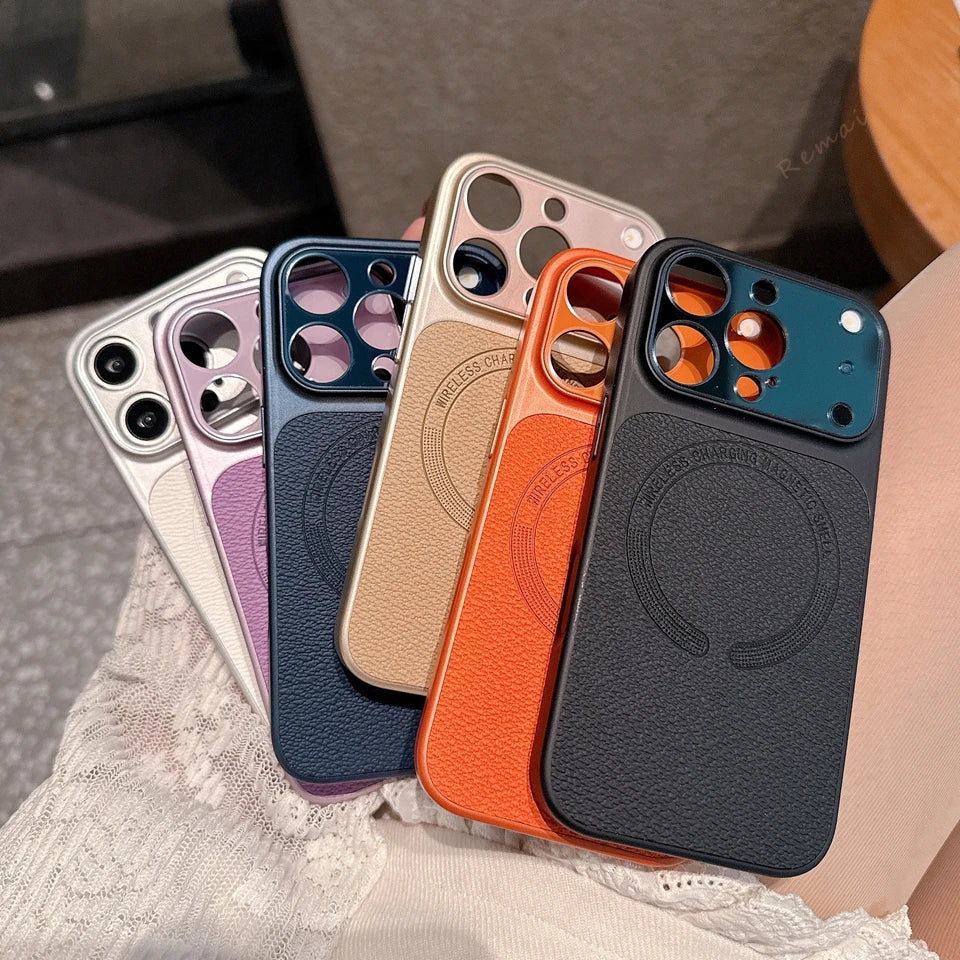 Lychee pattern leather magnetic phone case for iPhone