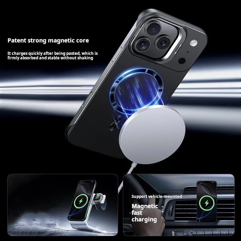 Paint-Finish Magnetic Stand Case For Iphone with Hidden Lens Kickstand