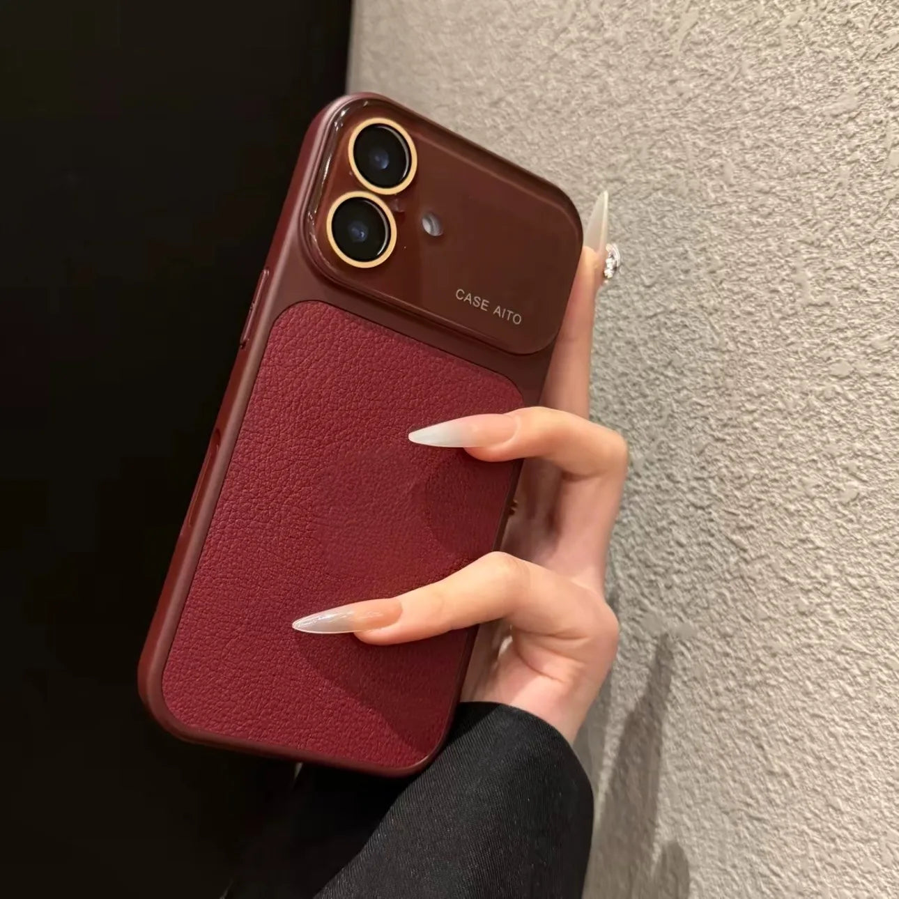 Creative Large Window Color Blocking PU Leather Case for iPhone