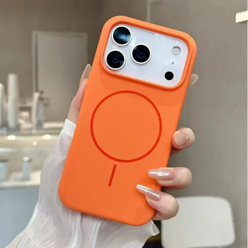 Popular solid color liquid silicone Magsafe phone case, compatible with iPhone.