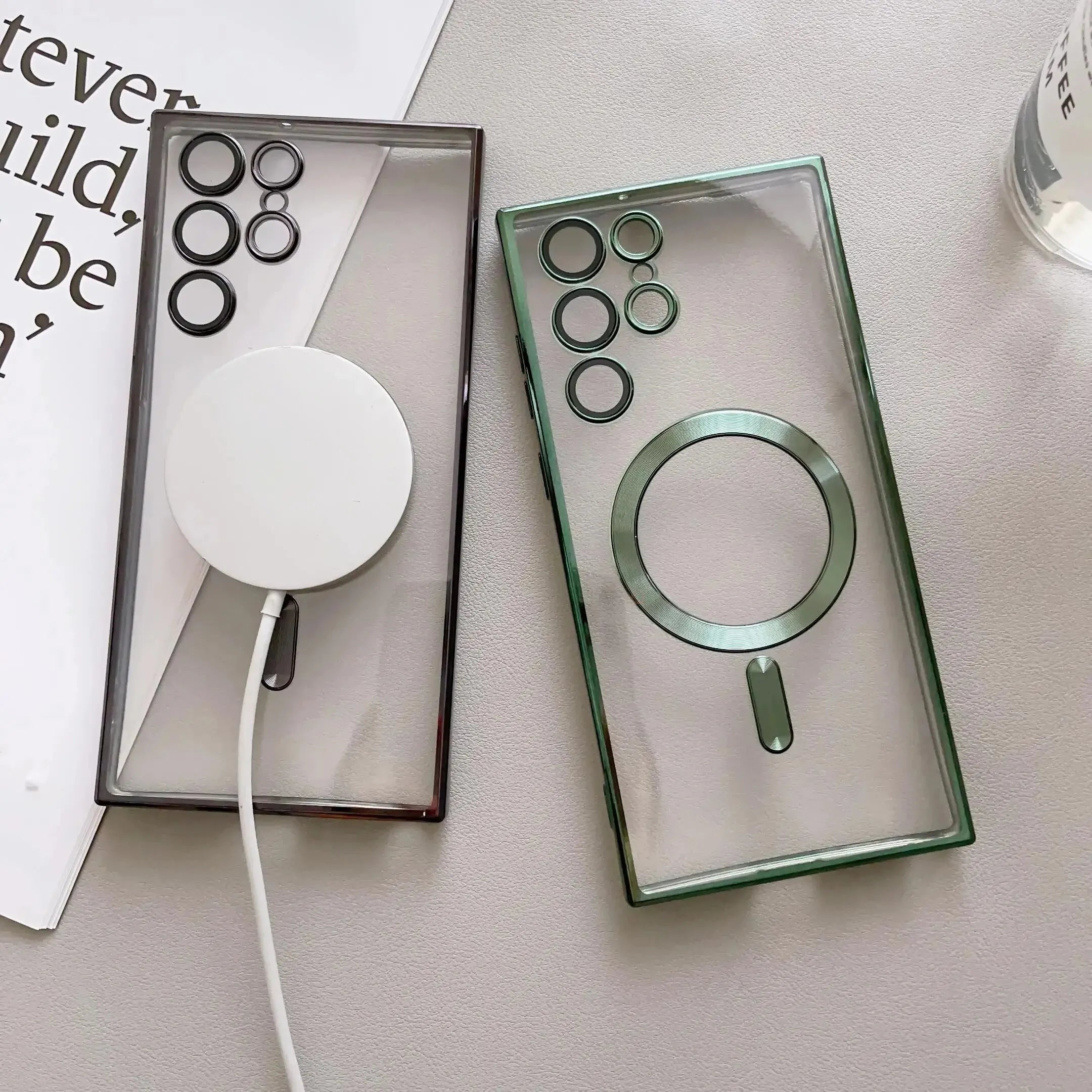 Plated border wireless charging phone case for Samsung