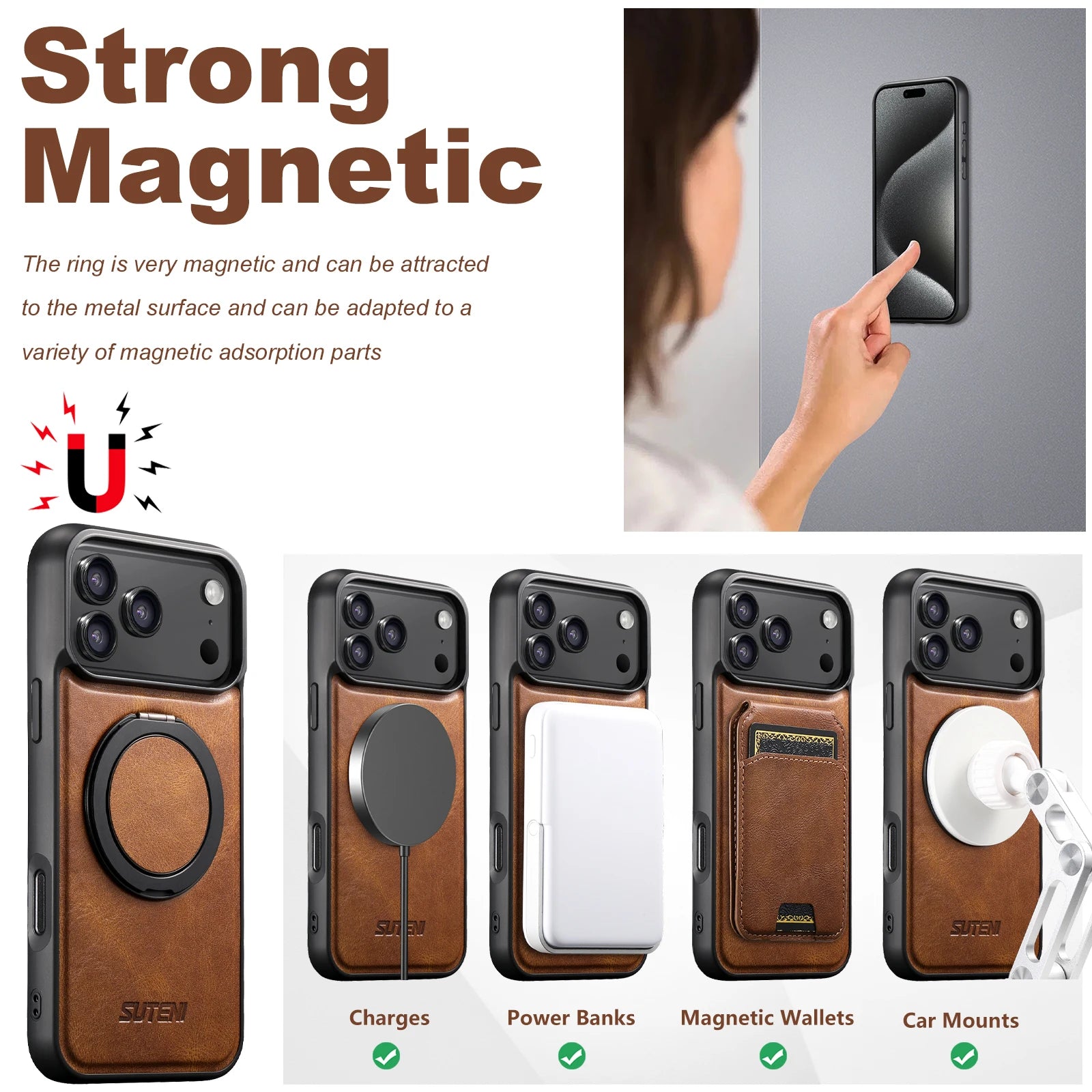 Oil Wax Faux Leather Magnet Phone Case 360° Stand For iPhone