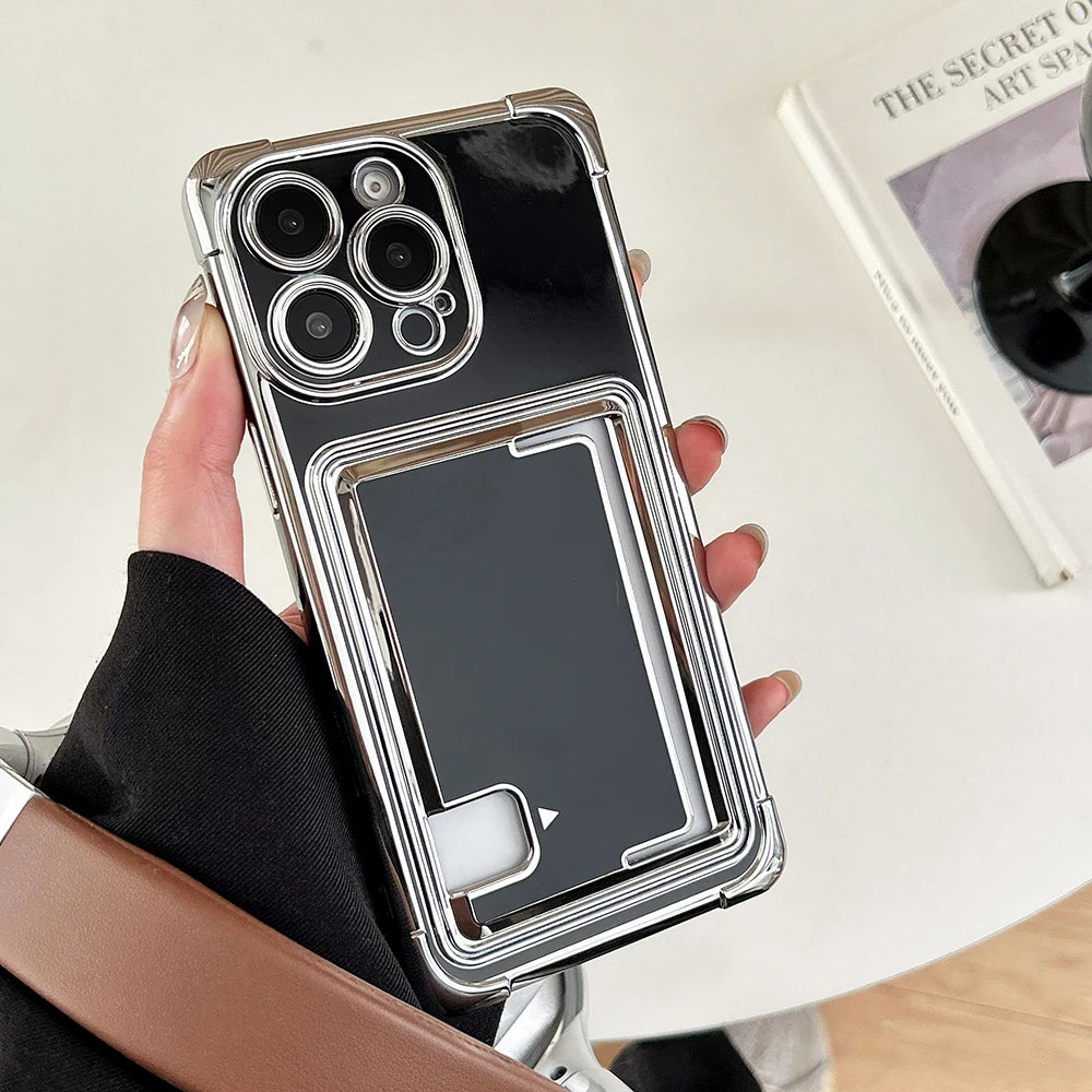 Solid color electroplated card insertion phone case for iPhone