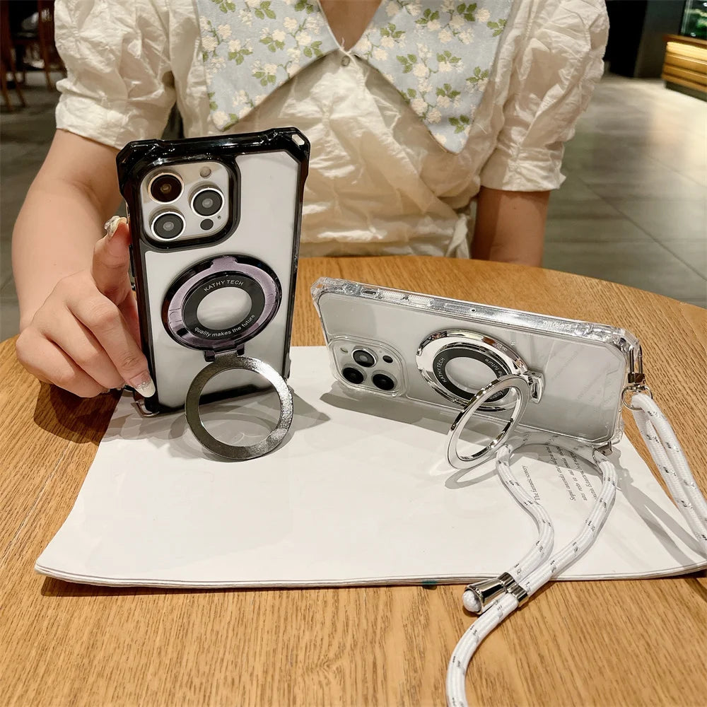 Electroplating bracket magnetic charging lanyard phone case suitable for Samsung
