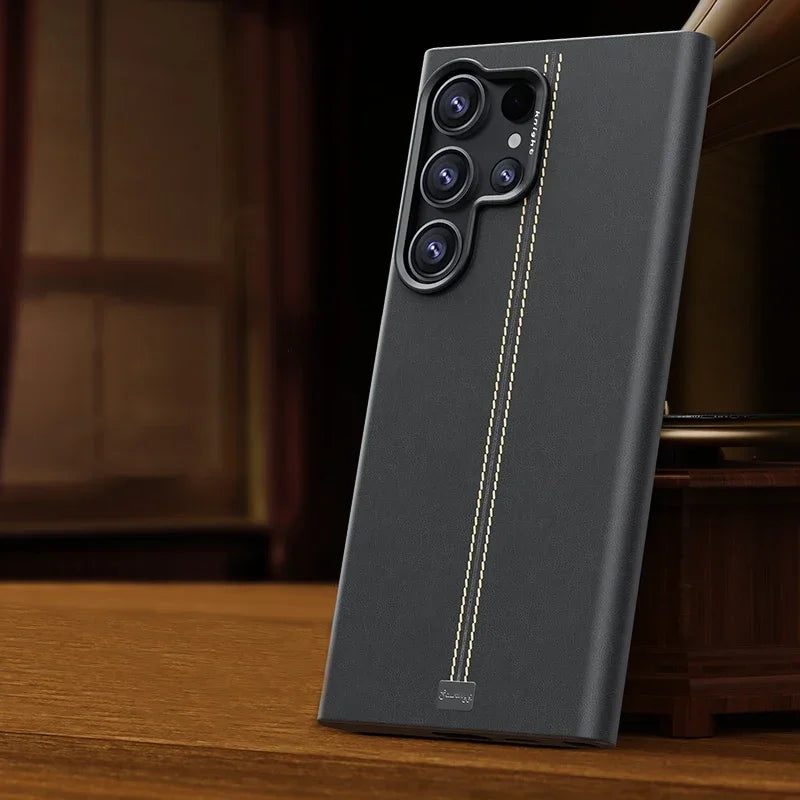 Solid Color Retro Leather Case for Samsung Matte Anti-Fingerprint Cover