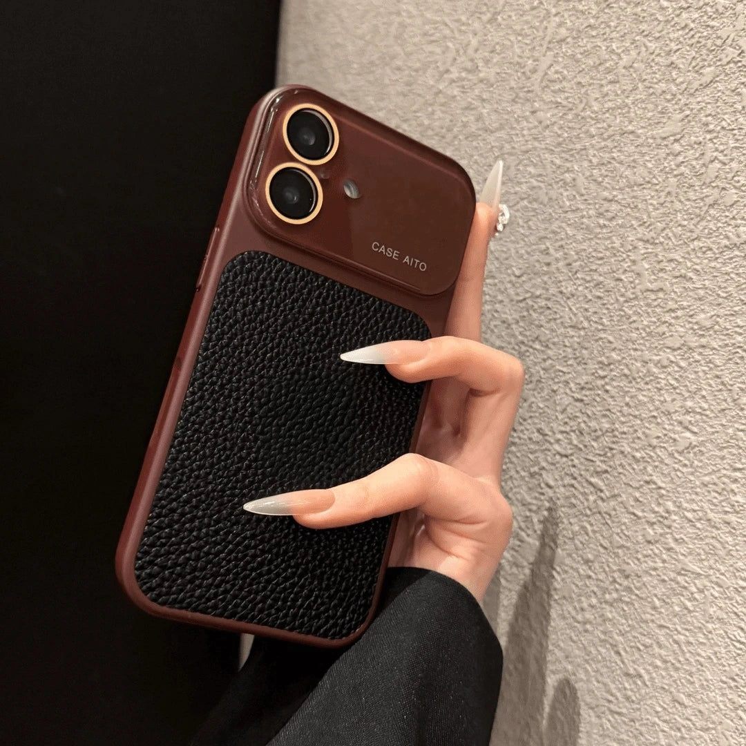 Creative Large Window Color Blocking PU Leather Case for iPhone