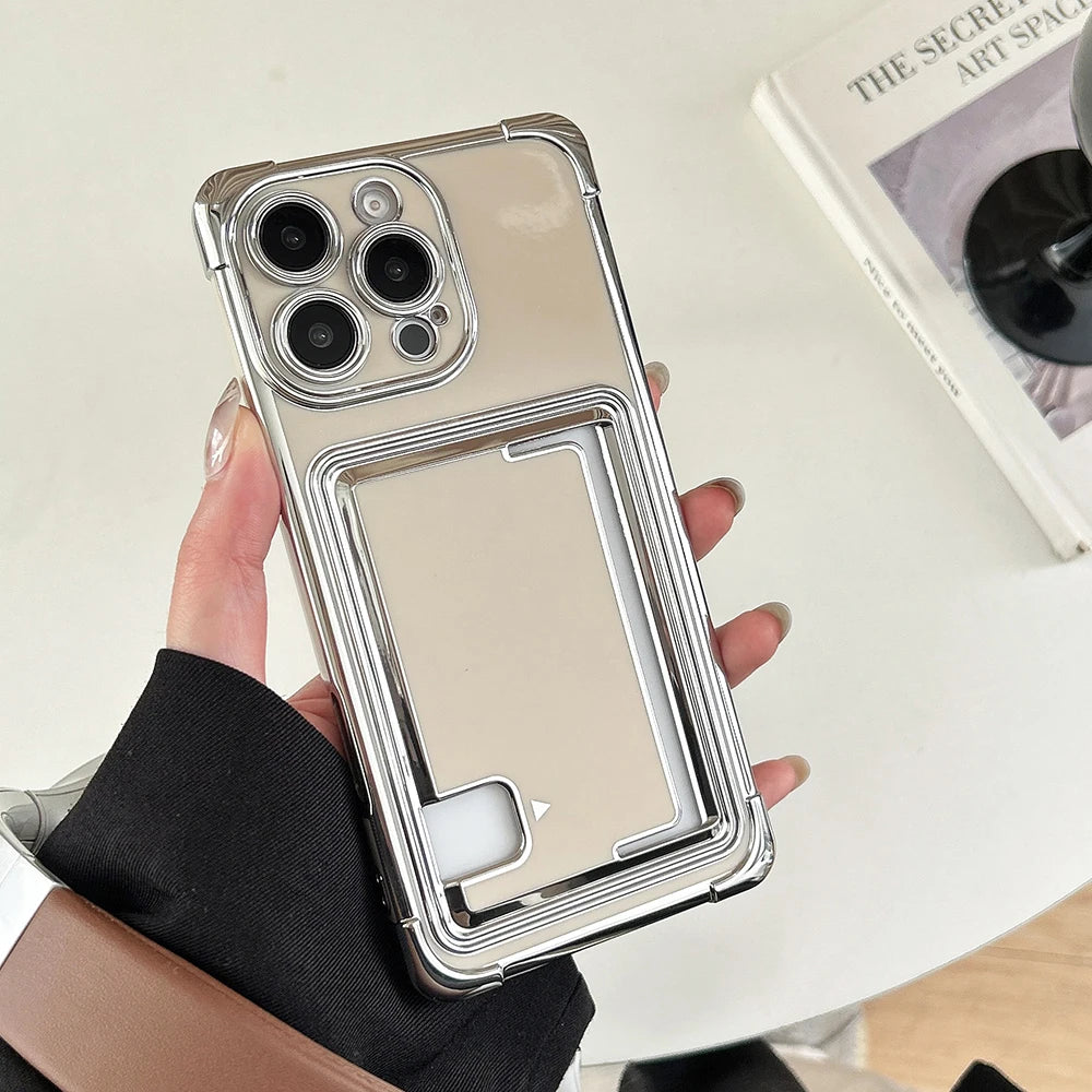 Solid color electroplated card insertion phone case for iPhone
