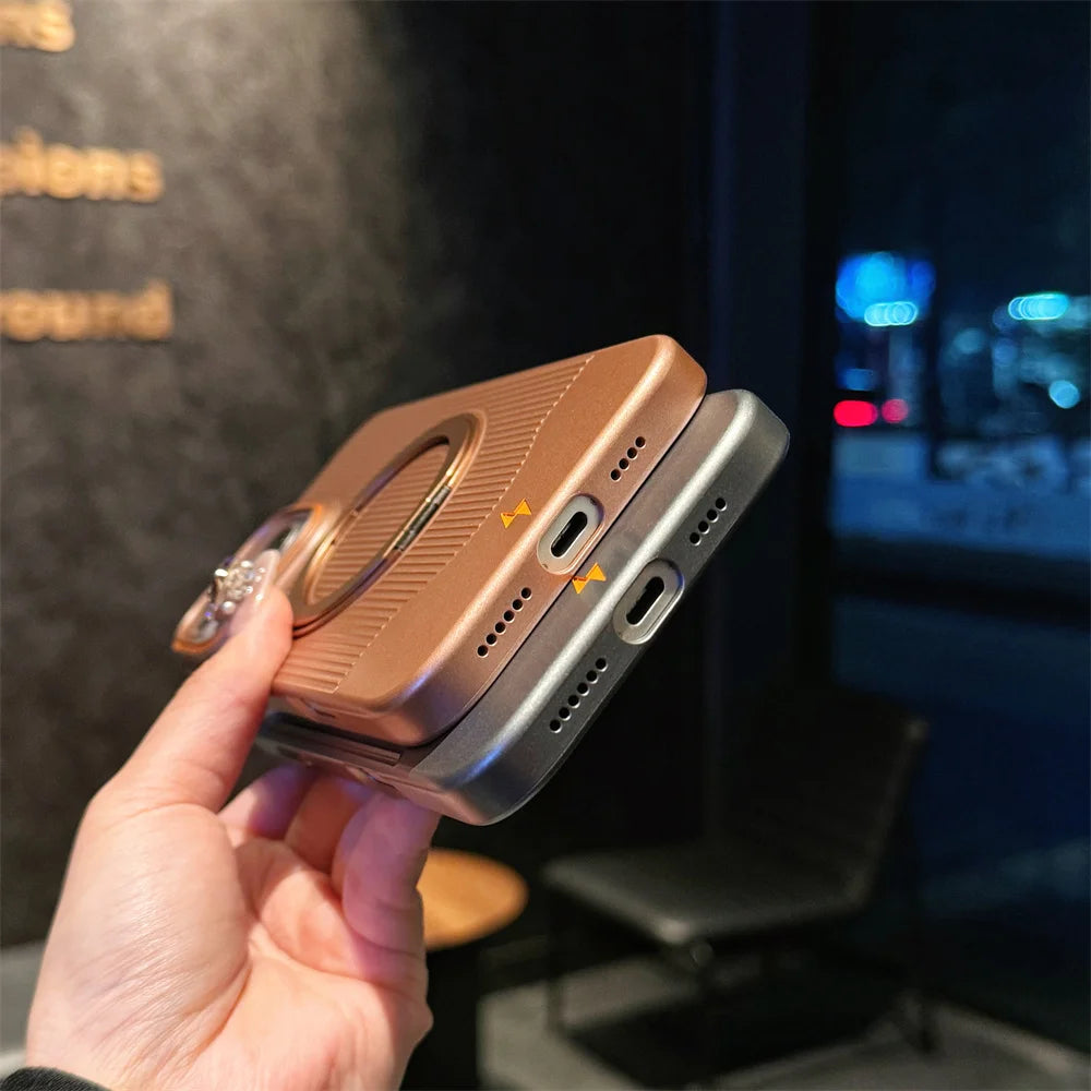 Metallic Color Stripe Magnetic Stand Phone Case For iPhone