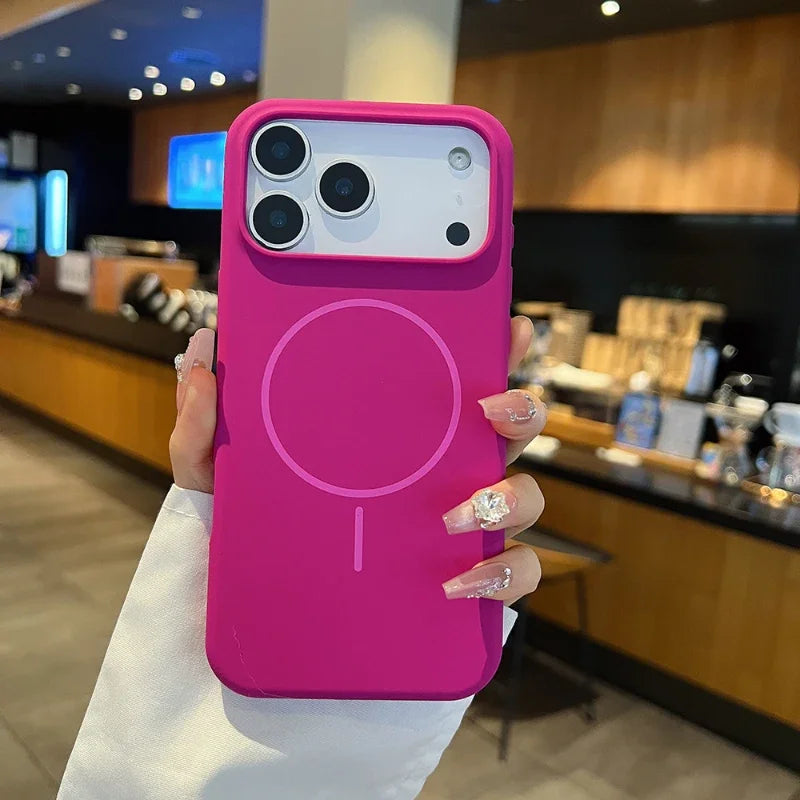 Popular solid color liquid silicone Magsafe phone case, compatible with iPhone.