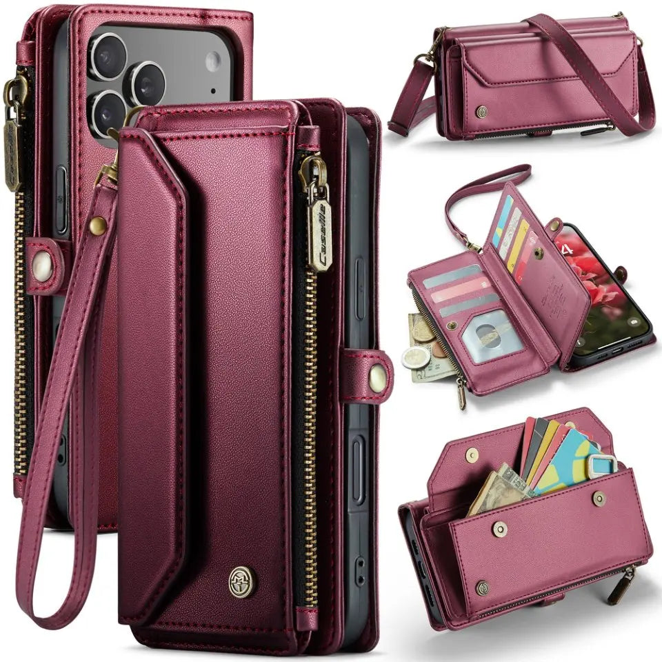 RFID Crossbody Zipper Wallet Book Coque For iPhone