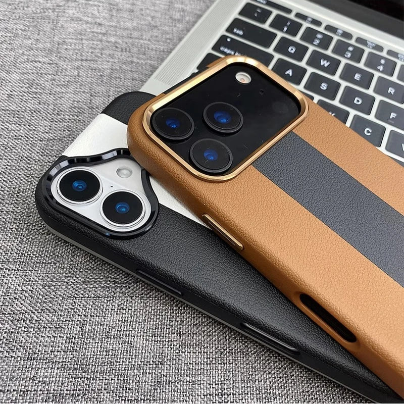 Magnetic Splicing Lychee Pattern Leather Case for iPhone Built-in Flannel Anti-skid Phone Cover