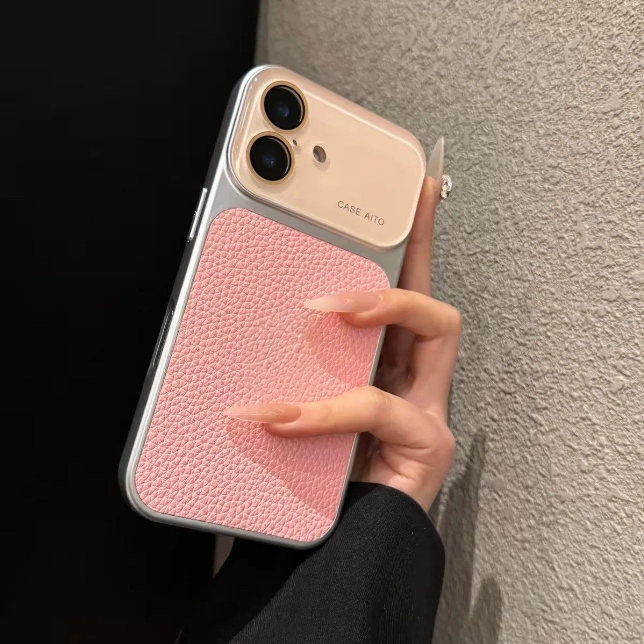 Creative Large Window Color Blocking PU Leather Case for iPhone