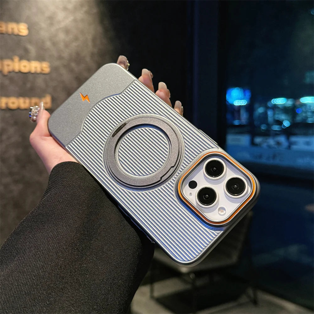 Metallic Color Stripe Magnetic Stand Phone Case For iPhone