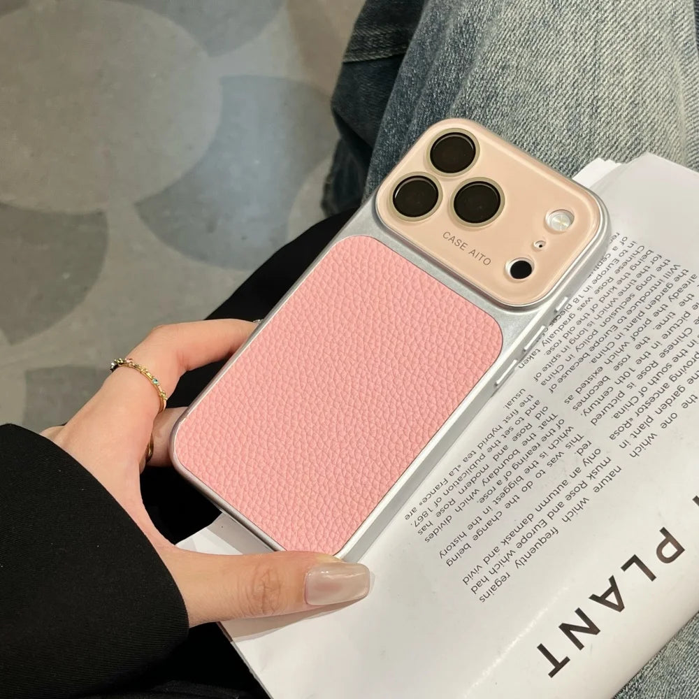 Creative Large Window Color Blocking PU Leather Case for iPhone