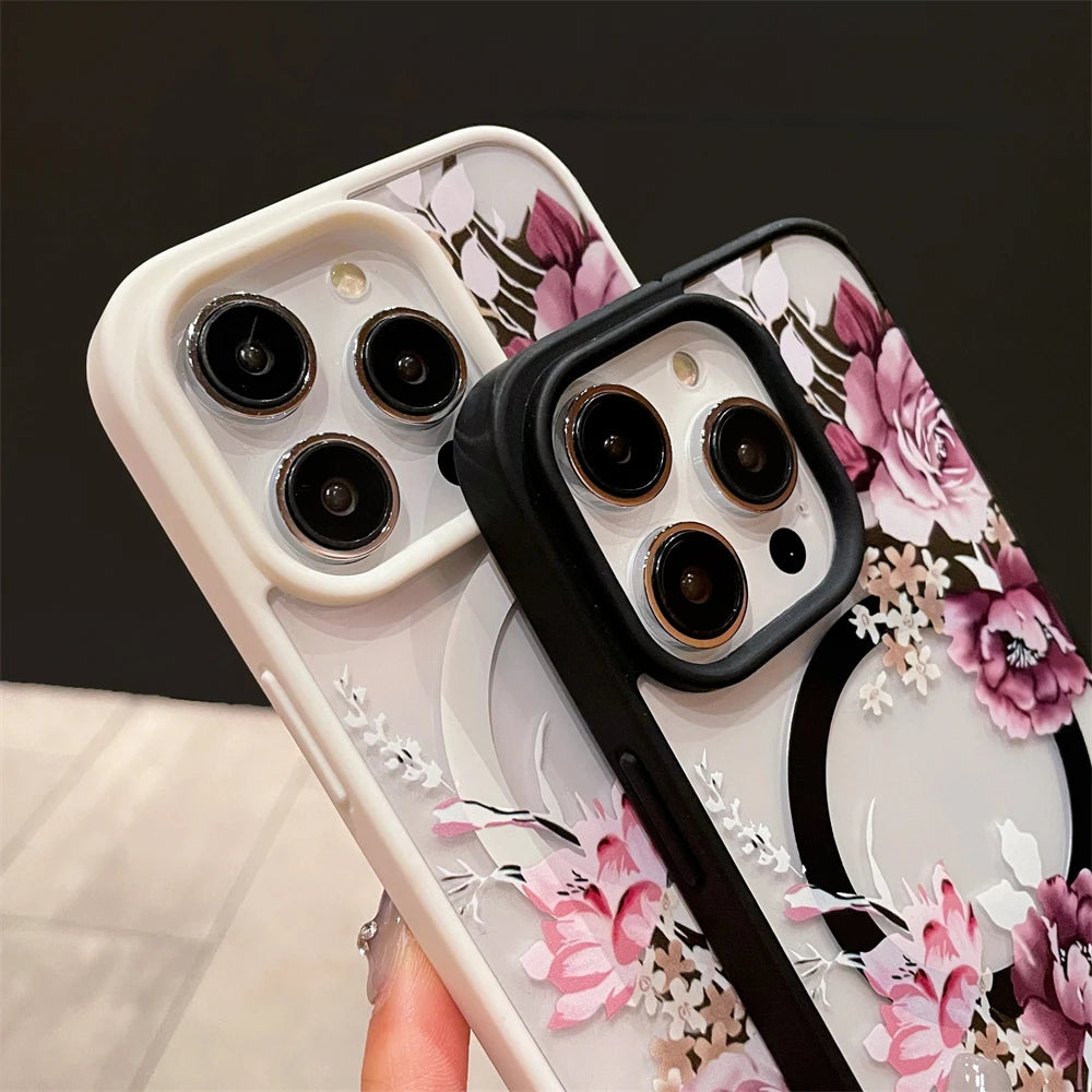 Luxury retro floral magnetic Magsafe phone case for iPhone