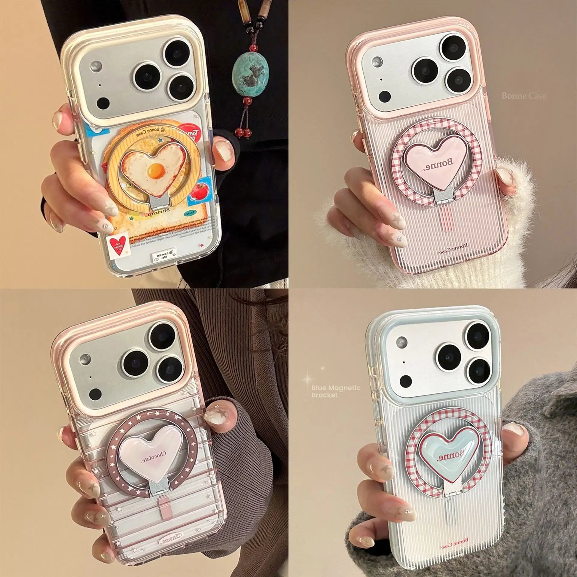 Fold Love Heart Magnetic Stand Holder Phone Case For iPhone