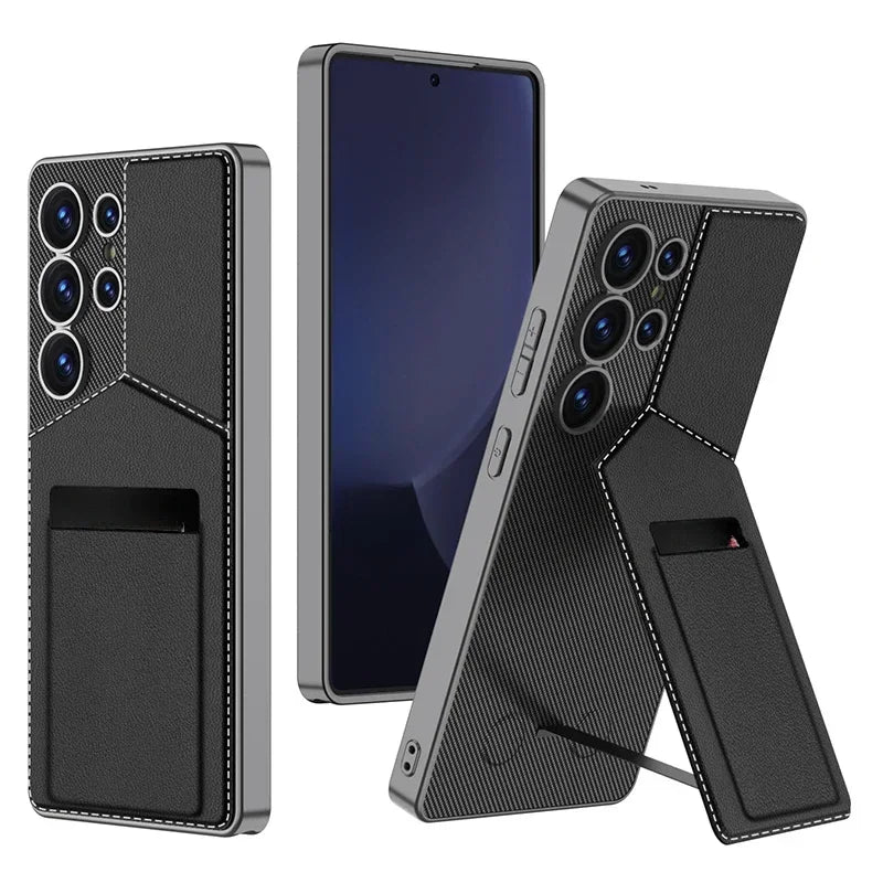 Armor Leather Card Holder with Magnetic Folding Holder for Galaxy S Series