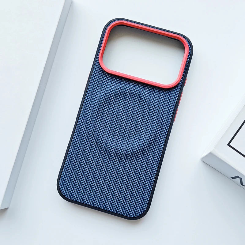 Luxury Magnetic Soft TPU+Nylon Woven Leather Back Anti-Fingerprint Cover for iPhone