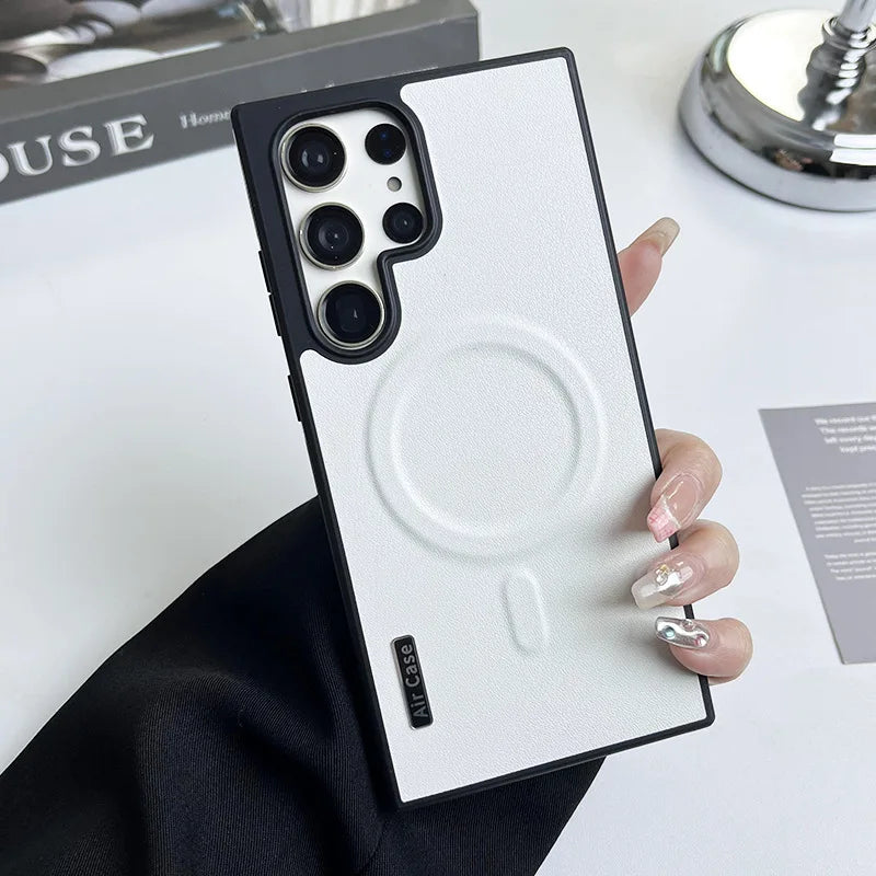 Leather Side Border Colorblock Soft Magsafe Magnetic Case for Samsung