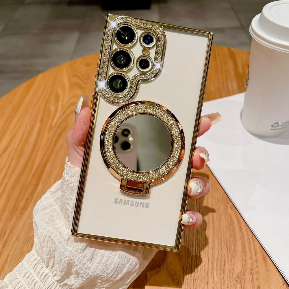 Luxury Diamond Plated Mirror Magnetic Bracket Suitable for Samsung