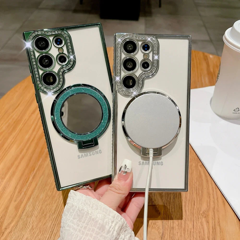 Luxury Diamond Plated Mirror Magnetic Bracket Suitable for Samsung
