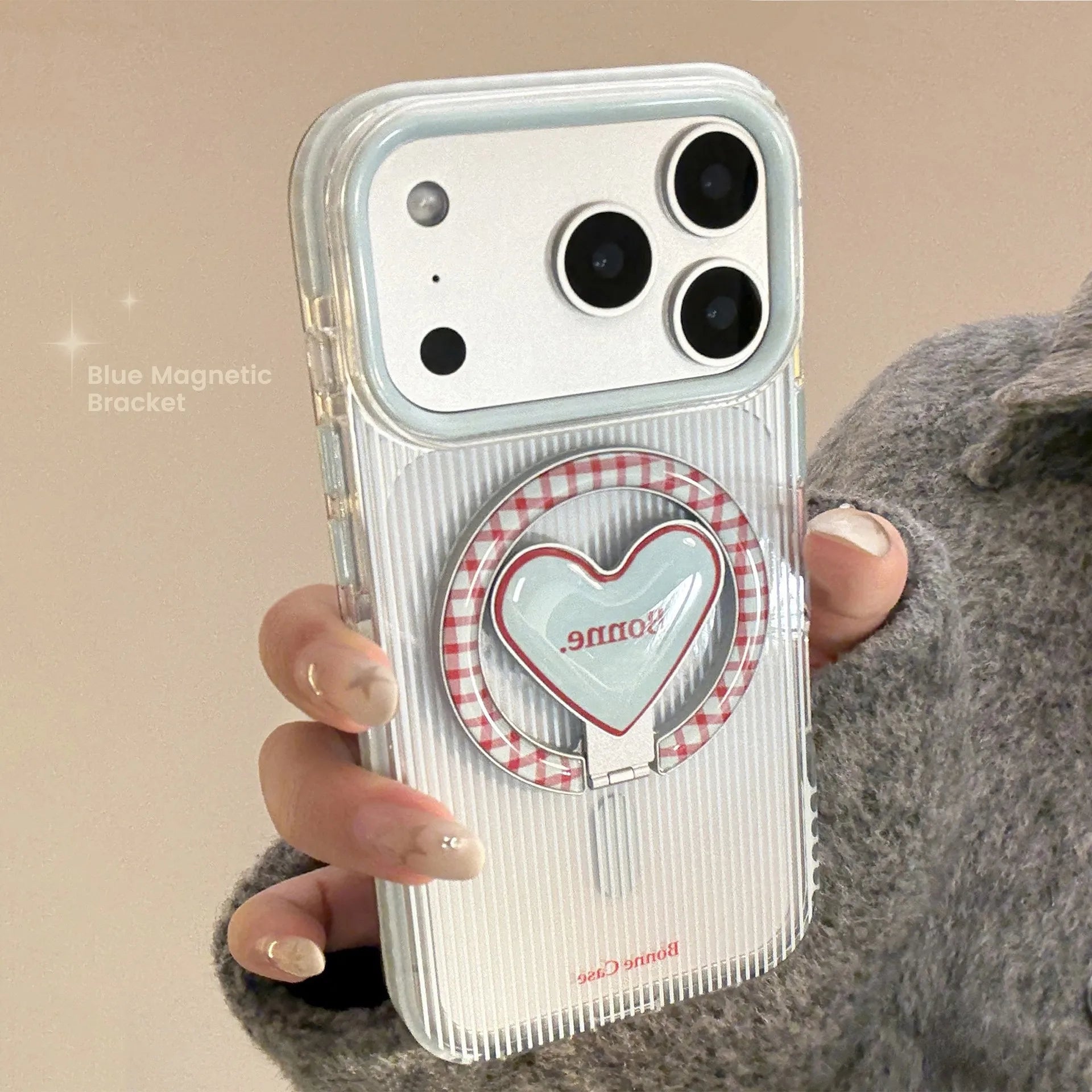 Fold Love Heart Magnetic Stand Holder Phone Case For iPhone