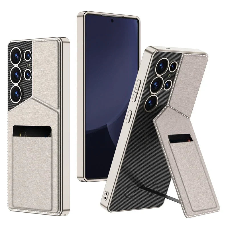 Armor Leather Card Holder with Magnetic Folding Holder for Galaxy S Series