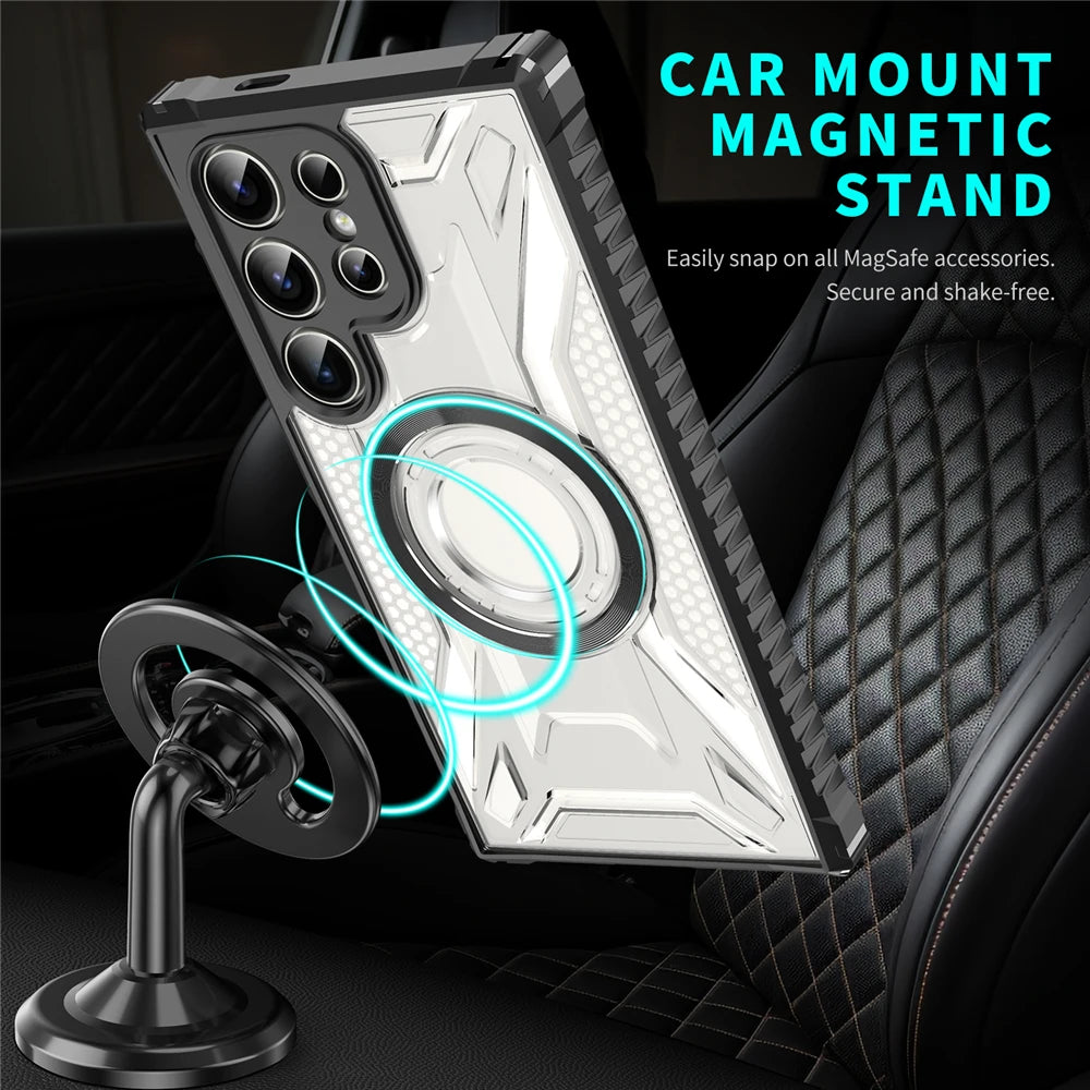Transparent wireless charging armor phone case for Samsung