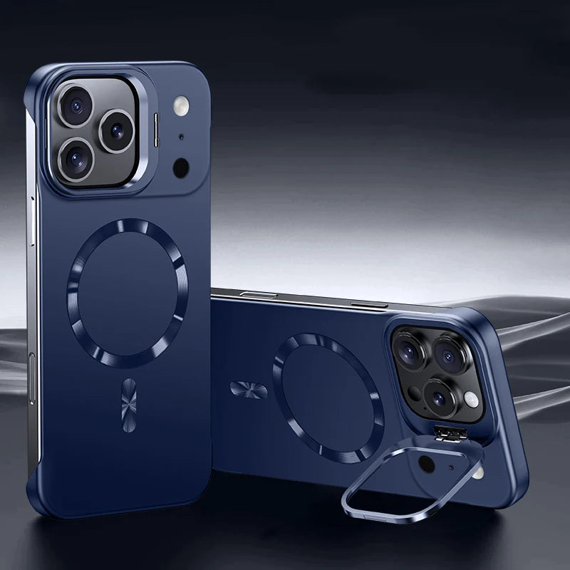 Paint-Finish Magnetic Stand Case For Iphone with Hidden Lens Kickstand