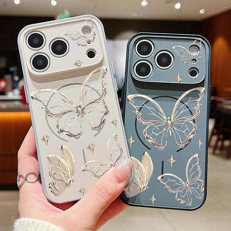 Gold Butterfly Pattern Magnetic Phone Case For iPhone